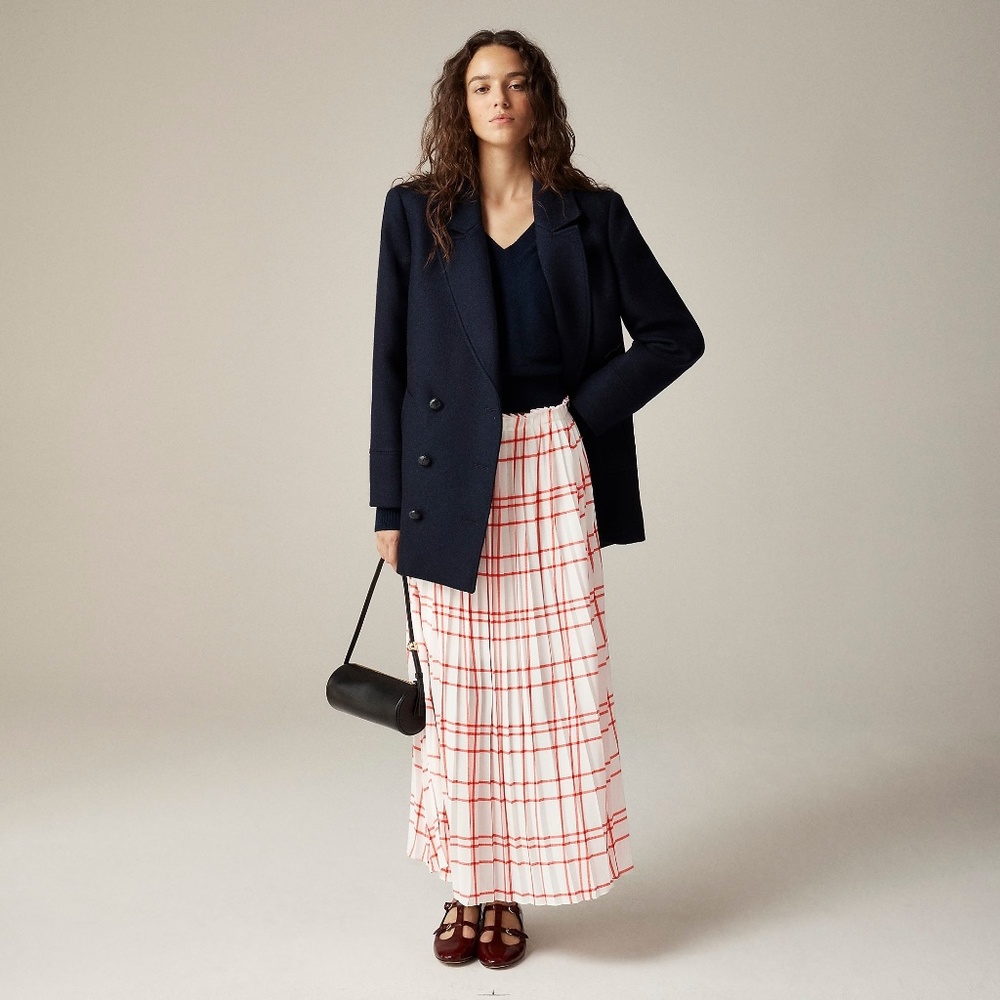 J.Crew Pleated Maxi Skirt in Plaid Drapey Georgette
